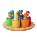 7 Rainbow Wooden Peg Dolls in Bowls